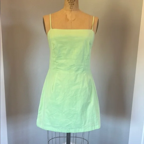 Mable- SZ L Mini Lime Green Spaghetti Strap Dress - Picture 3 of 11